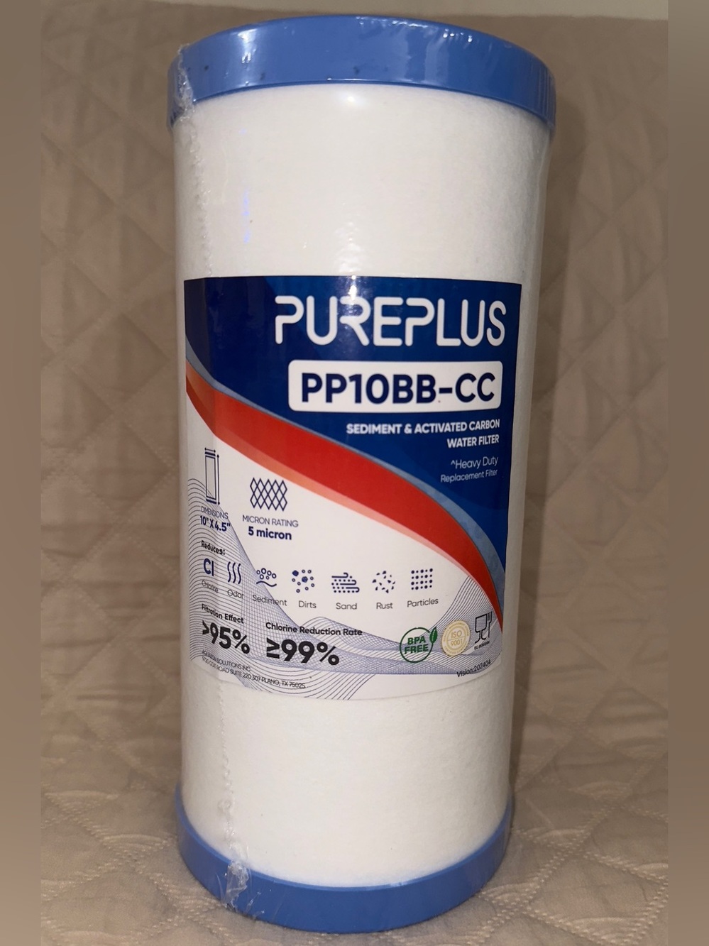 Pureplus PP10BB-CC, 5 Micron Sediment & Activated Carbon Heavy Duty Water Filter